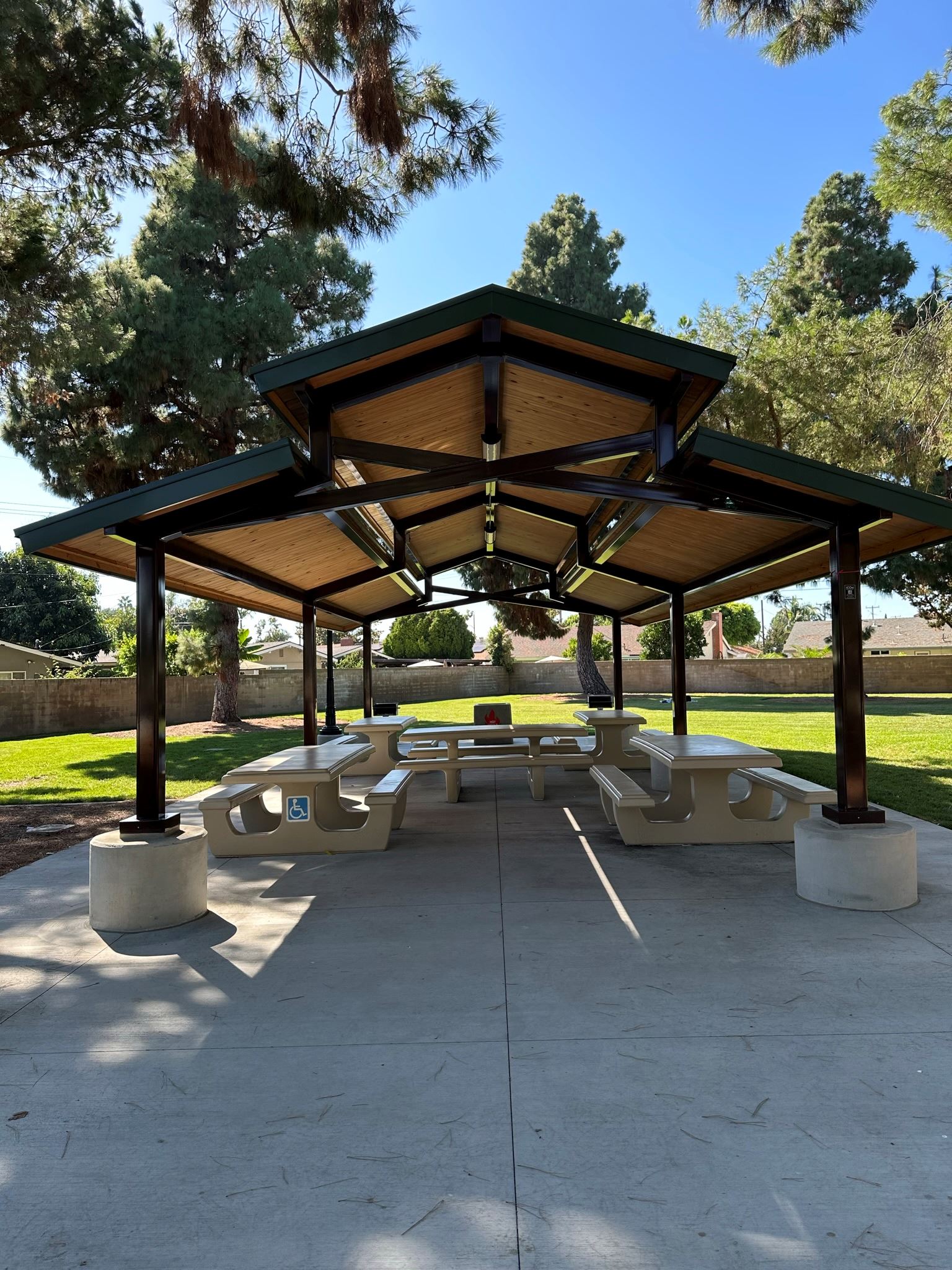 Picnic area near open field