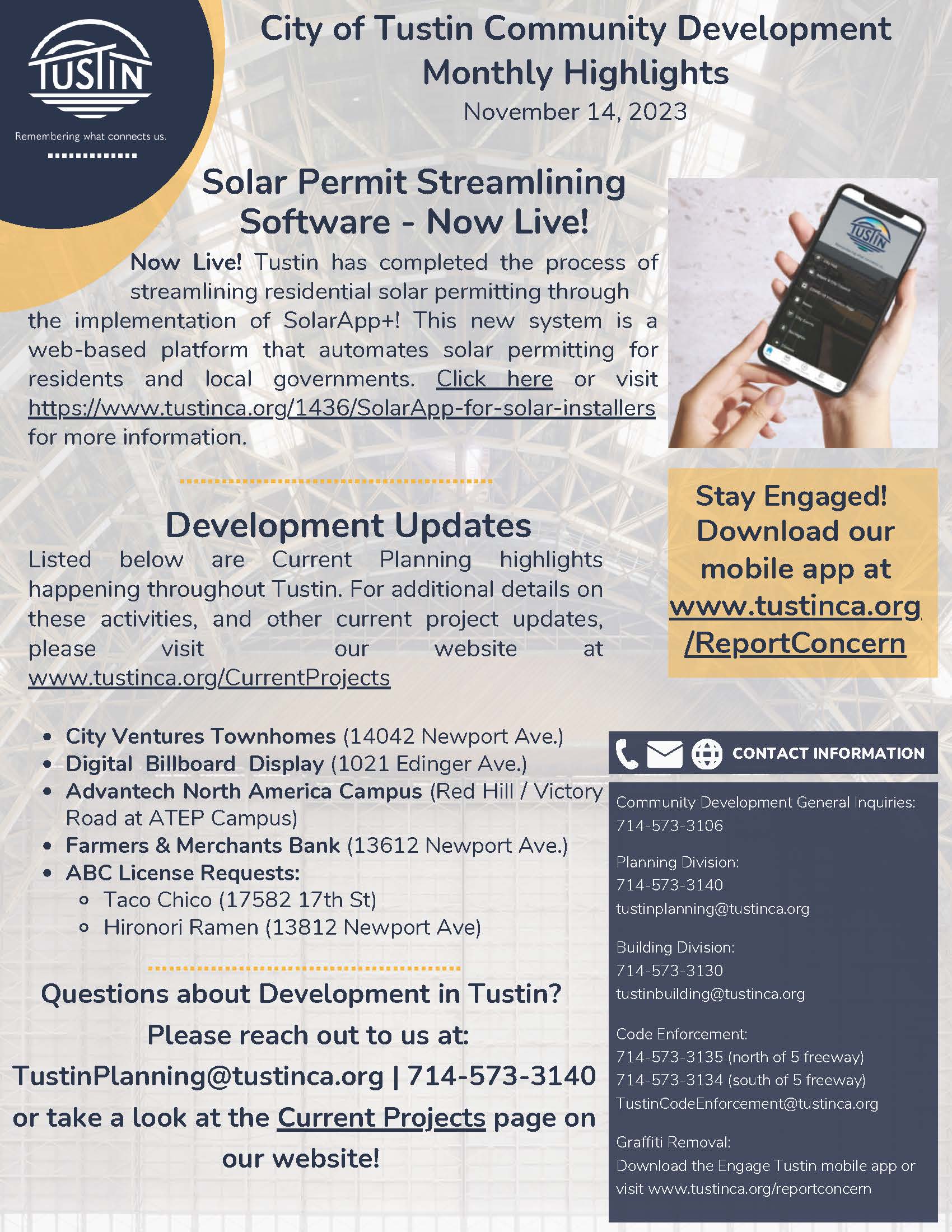 City of Tustin TED Meeting Updates 11-14-23