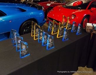 A collection of service awards on a table