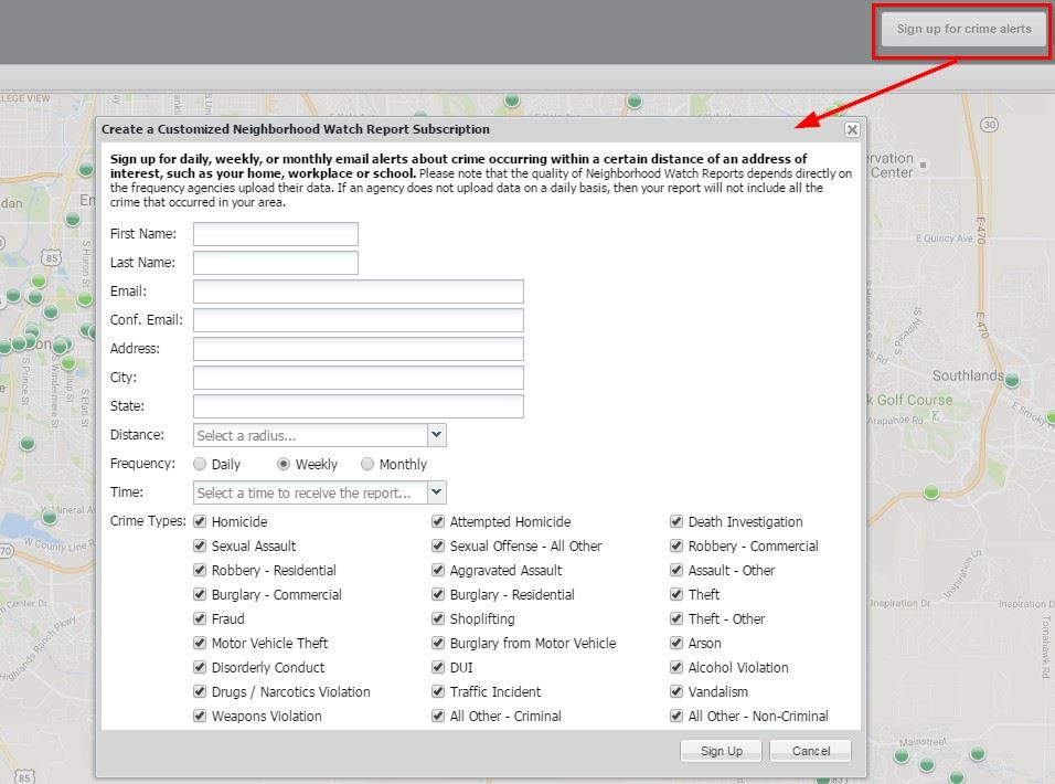 Screenshot of signing up for crime alerts (JPG) Opens in new window
